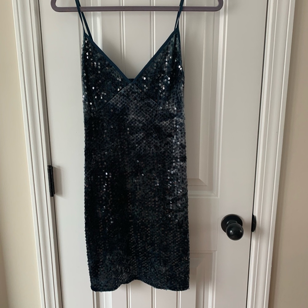 NWT Zara Sequin Slip Dress - Velvet & Sequin - S - Blue/Navy